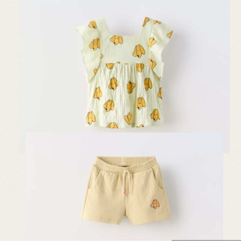 NWT Zara 1.5Y puppy dog ruffle shirt and plush shorts set